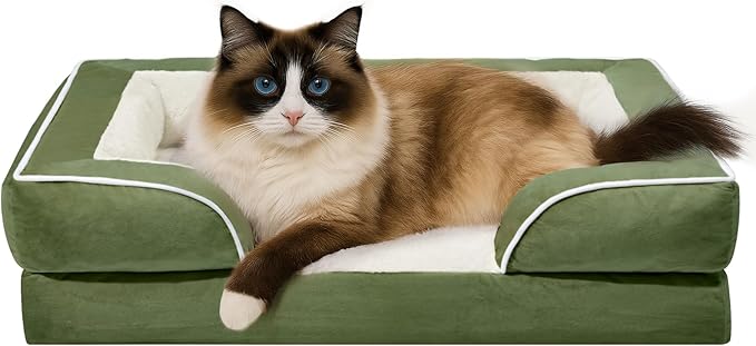 Comfort Expression Small Dog Beds Waterproof Cat Beds Orthopedic Foam Sofa Beds for Small Dogs Comfy Pet Bed with Washable Removable Cover & Non-Slip Bottom(XX-Small,Light Green)-PawvioPets