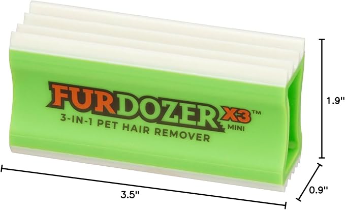 FurDozer X3 MINI Pet Hair Remover & Auto Detailing Tool - Cat & Dog Hair Remover for Carpets, Car Interiors, Couches, Bedding, & Pet Furniture - Reusable Pet Hair Removal Tool for Dog Fur & Lint, 3.5"-PawvioPets