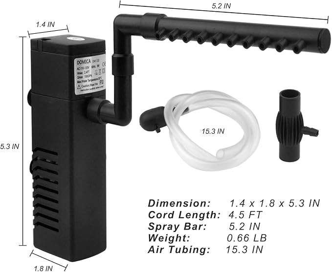 DOMICA Internal Aquarium Filter with Aeration System 100GPH 5W Power Filter for 5 to 15 Gallons Fish Tank, Submersible Fish Tank Filter-PawvioPets