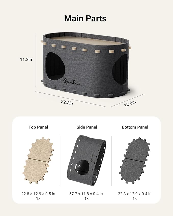 DownyPaws Cat House for Indoor Cats, Cat Bed Cave for Multiple & Large Cats Up to 22 Lbs, Scratch Resistant Peekaboo Cat Caves, Foldable Tunnel Enclosed Bed, PeekaPurr, Sesame Gray-PawvioPets