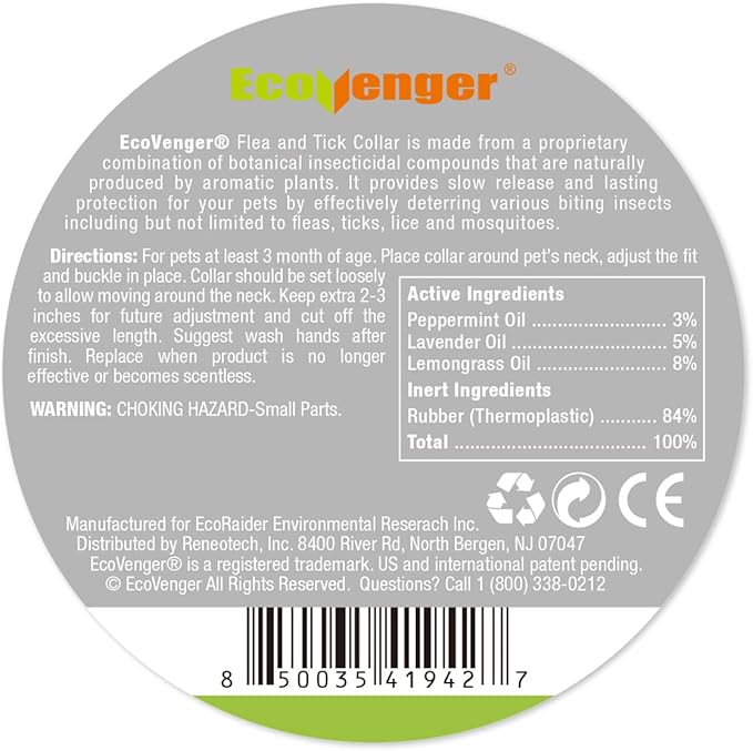 EcoVenger Flea & Tick Collar Repellent 2-Pack Green, Fits Both Dogs & Cats, Built-in Pant-Based Formula Strong Repellency Slow Release, Lasting Deterrence and Protection, Pleasant Aroma, Waterproof-PawvioPets