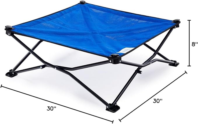 Coolaroo On-The-Go Elevated Dog Bed - Foldable Pop-Up Travel Dog Bed with Breathable, Moisture-Resistant Fabric, Carry Bag Included, Lightweight & Portable, Aquatic Blue, Medium-PawvioPets