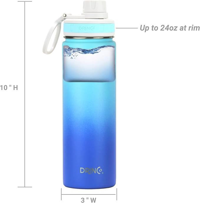 DRINCO Stainless Steel Water Bottle Spout Lid Vacuum Insulated Double Wall Water Bottle Wide Mouth (40oz 32oz 22oz 18oz 14oz) Leak Proof Keeps Cold or Hot (22 oz, 22oz Morning Sky Blue)-PawvioPets
