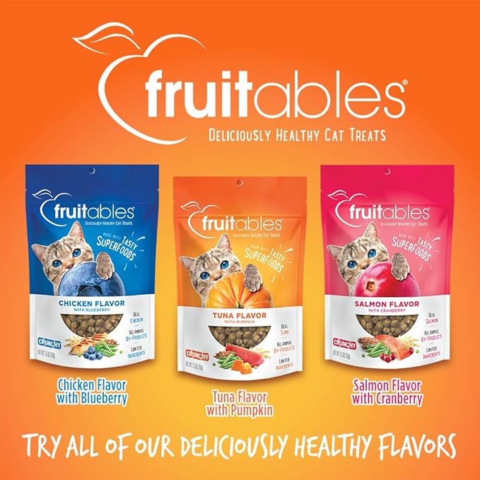Fruitables Cat Treats, Healthy Treats for Cats, Low Calorie and Packed with Protein, Crunchy Biscuits, Free of Wheat, Corn and Soy, Made with Real Tuna and Pumpkin, 30oz-PawvioPets