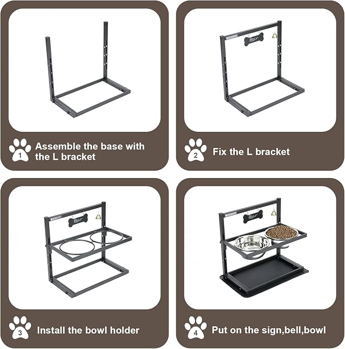 Elevated Dog Bowls with Slow Feeder for Large Dogs – Adjustable Raised Stand with 2 Stainless Steel Bowls & Spill-Proof Mat, Non-Slip Dog Feeder for Large & Medium Dogs (Black)-PawvioPets