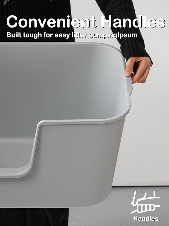 Extra Large Cat Litter Box with High Sides - Splash-Proof Design for Big Cats & Multi-Cat Homes, 24.6in x 16.7in x 12.8in (Gray)-PawvioPets