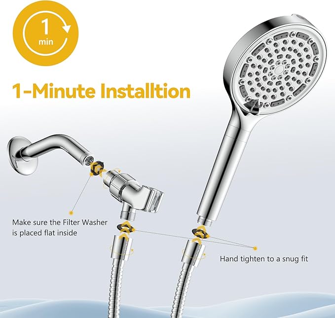 Filtered Shower Head with Handheld, Huge 6-Inch High Pressure Detachable Showerhead with Filters, Premium Chrome Water Softener Shower Head for Hard Water, Built-in Power Wash to Clean Tub and Pets-PawvioPets