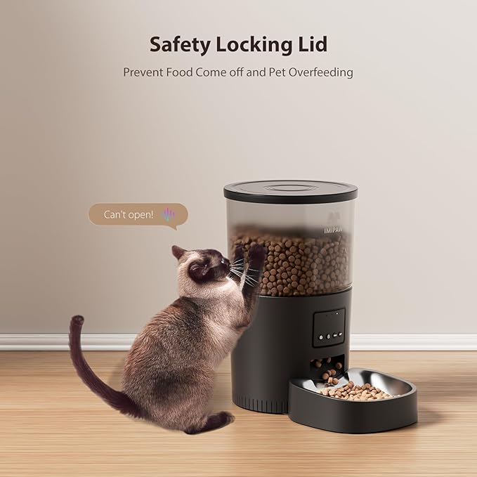 Automatic Cat Feeder, 5G WiFi Cat Food Dispenser with APP Remote Control, Pet Dry Food Smart Feeder, Programmable Timed Feeding, Dual Power Supply, 1-10 Meals Per Day, Stainless Steel Bowl-PawvioPets