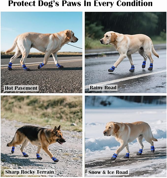 Dog Shoes Lightweight Dog Boots-Breathable Knitted Paw Protector with Adjustable Strap for Hot Pavement, Rain Walking, Hardwood Floors Anti Slip Reduce Noise, Prevent Licking Paws(Blue,M)-PawvioPets