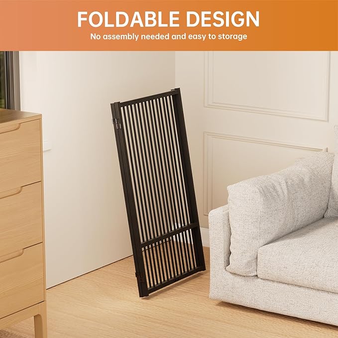 Full Metal Freestanding Dog Gate with Door, 36''Height Foldable Pet Dog Fence for Indoor & Outdoor, 2 Panels Extra Wide Free Standing TallDog Gates for Doorways,House,Stairs,Porch,Deck,Yard-PawvioPets