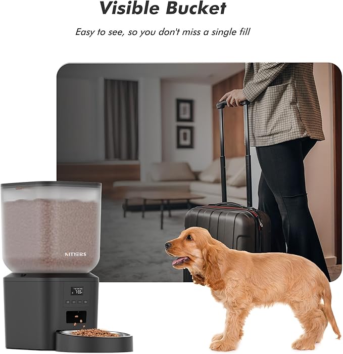 Automatic Dog Feeder - 8L/34 Cups Large Capacity Automatic Cat Food Dispenser with LCD Screen, Large Food Tray, Battery Operated, Timed Cat Feeder, Up to 50 Portions 6 Meals Per Day, Keeps Fresh-PawvioPets