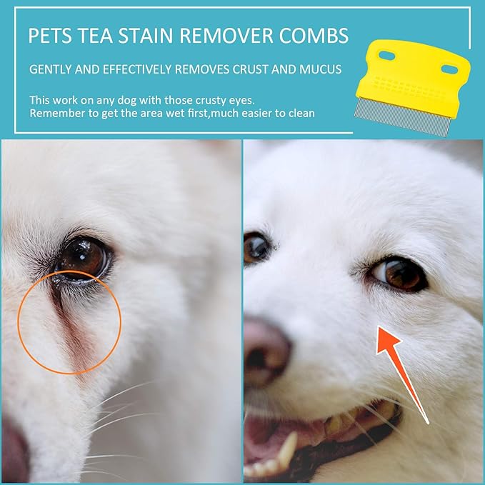 6 Pieces Pet Lice Combs Dog Grooming Flea Cat Tear Stain Comb for Removal Dandruff, Hair Stain, Nit(Pink, Light Blue, Dark Blue, Yellow)-PawvioPets