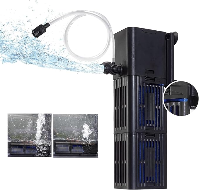 Aquarium Filter Water Flow Adjustable for 20-75 Gallon Fish Turtle Tank 264GPH 4in1 Biochemical Filtration Powerful Submersible Internal Pumps & Filters Keep Freshwater Saltwater Crystal Clear Small-PawvioPets