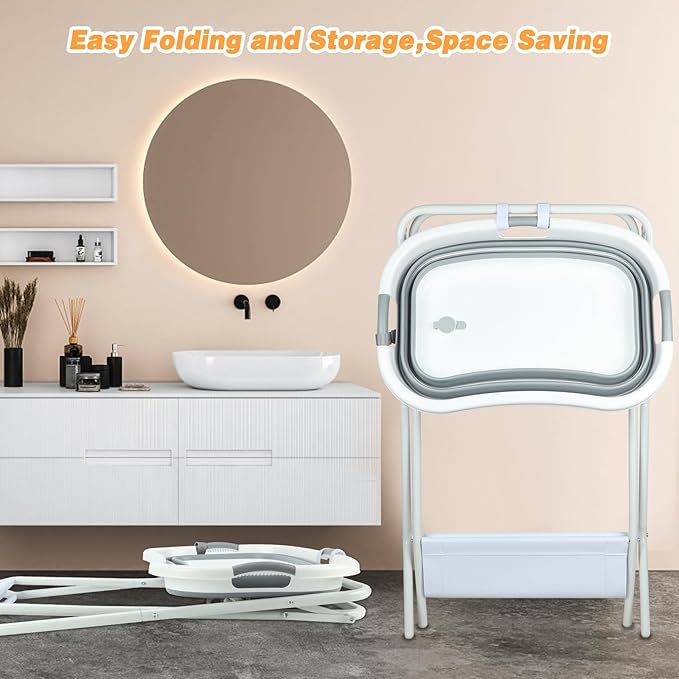 BWOGUE 2 in 1 Portable Dog Bath Tub Elevated Collapsible Dog Bathtub Washing Station with Drainage Hole for Bathing, Shower and Grooming, Pet Tub for Puppy Small Medium Dogs Indoor and Outdoor-PawvioPets