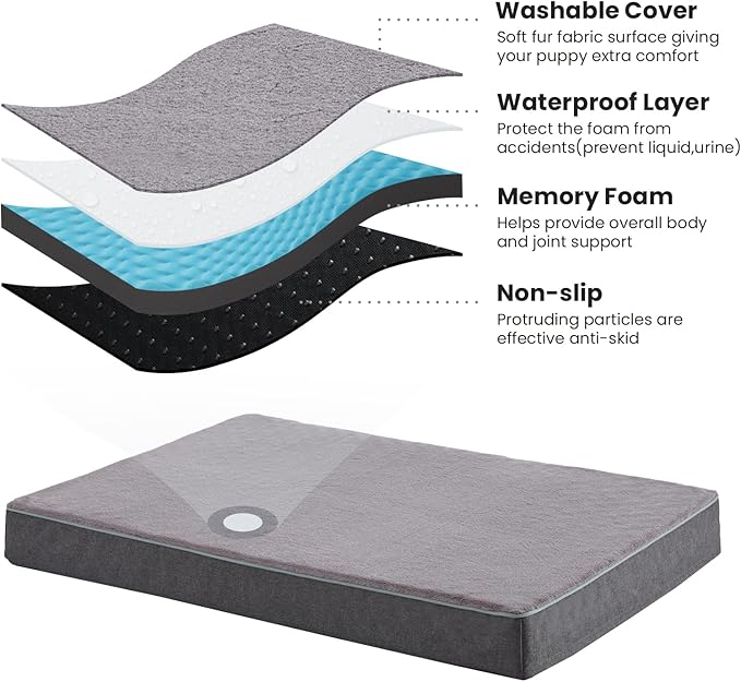 Cooling Dog Beds for Large Dogs, Orthopedic Memory Foam Dog Bed, Large Pet Beds with Washable Cover, Ideal for Arthritic Dogs Up to 65Lbs-PawvioPets