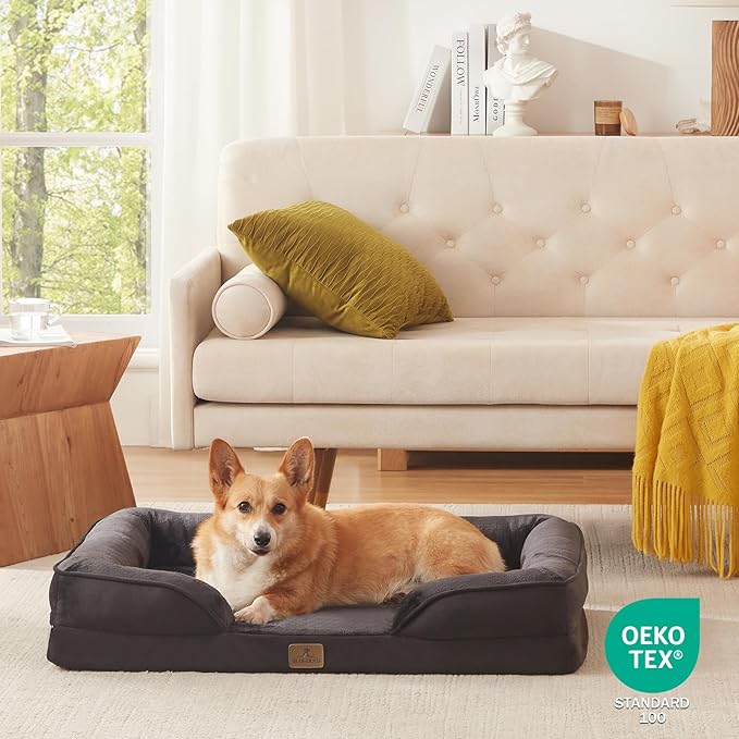 Bedfolks Orthopedic Dog Bed, Waterproof Dog Sofa Bed for Large Dogs, Egg Foam Pet Couch Bed with Removable Washable Cover and Nonslip Bottom, Black-PawvioPets