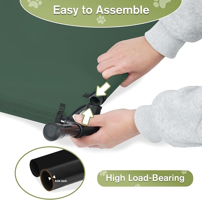 Elevated Dog Bed 42 Inch - Breathable Raised Pet Bed for Large Dogs, Waterproof Dog Cot Bed Easy to Assemble, Durable Portable Pet Cot with Non-Slip Feet, Green-PawvioPets