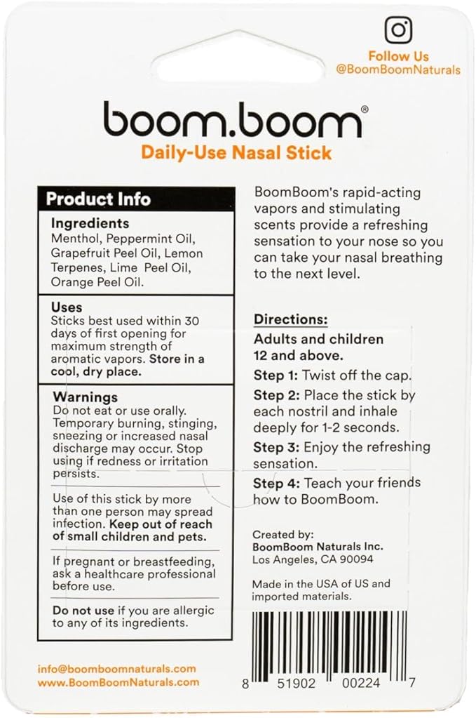BoomBoom Nasal Stick | Vapor Flow Technology | Cool Refreshing Sensation | Natural Mood Boost | Simple Ingredients | Essential Oils + Menthol Inhaler (Tropical)-PawvioPets