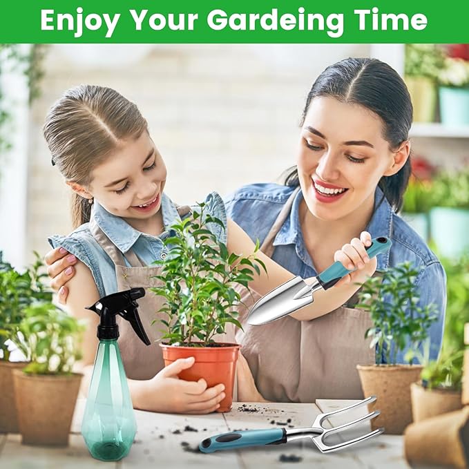 Garden Tool Set 9 PCS, Heavy Duty Gardening Hand Tools for Women, Durability Garden Tool Bag, Rust-Proof Aluminum Gardening Supplies, Ideal Gifts for Women and Men-PawvioPets