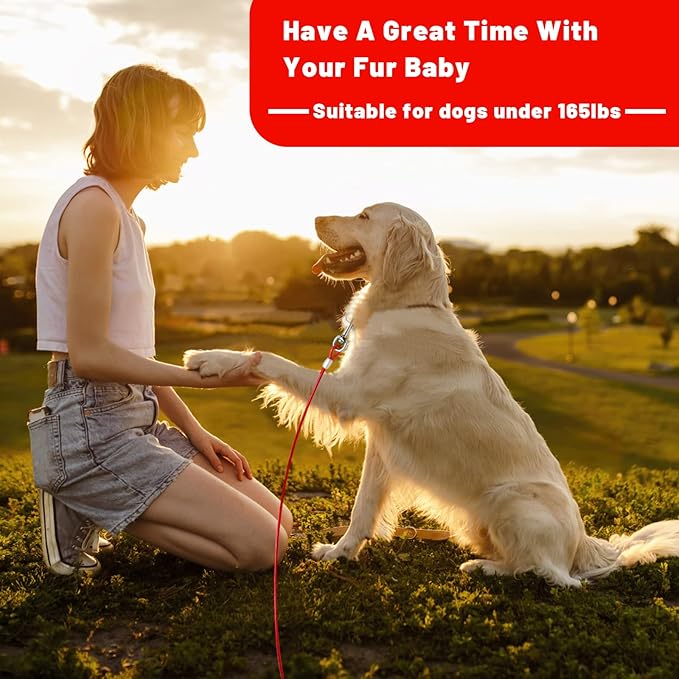 Dog Tie Out Cable 10/15/20/25/30 FT Runner for Yard Steel Wire Cable with Durable Superior Clips Red Chains for Outside Dog Lead for Large Up to 165 Lbs-PawvioPets