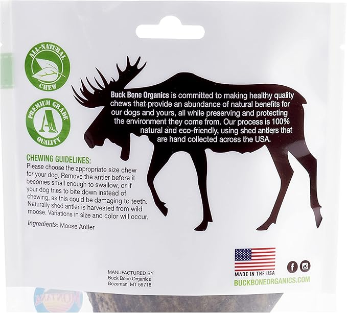 Buck Bone Organics Dog Chews, Moose Antlers for Dogs, Long Lasting Dog Bones for Aggressive Chewers, All Natural, No Preservatives, Wild Shed in The USA (Medium)-PawvioPets