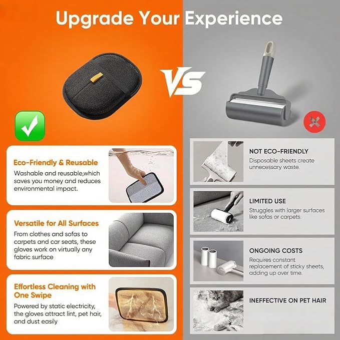 2Pcs Pet Hair Removal Gloves for Dogs and Cats, 2025 Upgraded Electrostatic Magic Hair Remover Glove,Reusable for Couch, Car Seat, Clothing, Carpet, Furniture & Bed Sheets(Black)-PawvioPets