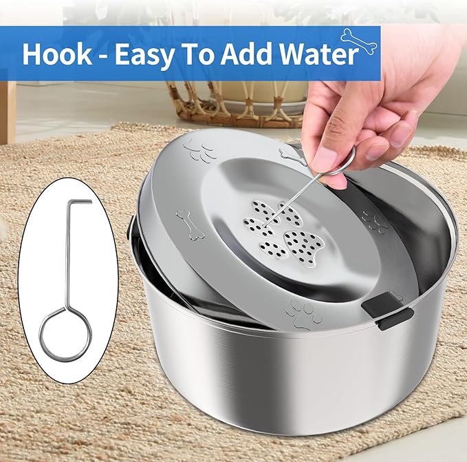 3L/101oz Large Capacity Dog Water Bowl Stainless Steel No Spill Dog Bowls Slow Drinking Dog Water Feeder Dispenser-PawvioPets