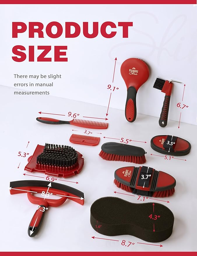 11PCS Horse Grooming Kit Curry Comb Sweat Scraper Horse Bathing Supplies Grooming Tools with Storage Bag Shadowberry-PawvioPets