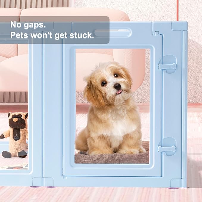 DIY Clear Acrylic Dog Playpen House,Quick Easy Assembly and Disassembly,Strong Floor Suction,Indoor and Outdoor Use,Easy Cleansing Puppy Fence (Sky Blue, 23.6" H, 10PCS)-PawvioPets
