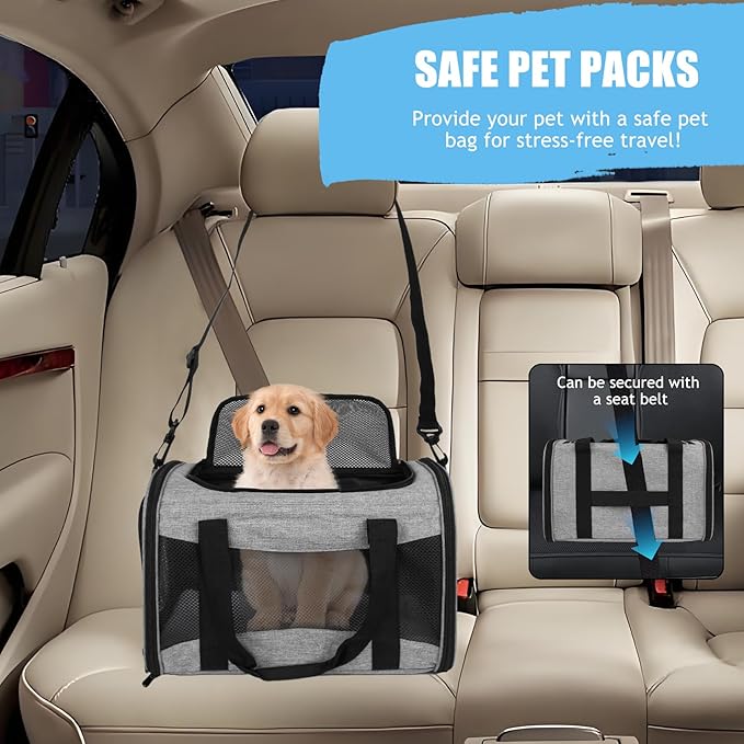 Carriers Soft-Sided Pet Carrier Case for Small Medium Cats Dogs Puppy Under 15 lbs,Airline Approved Cat Carrier with 4 Ventilated Windows (Medium,Grey&Black)-PawvioPets