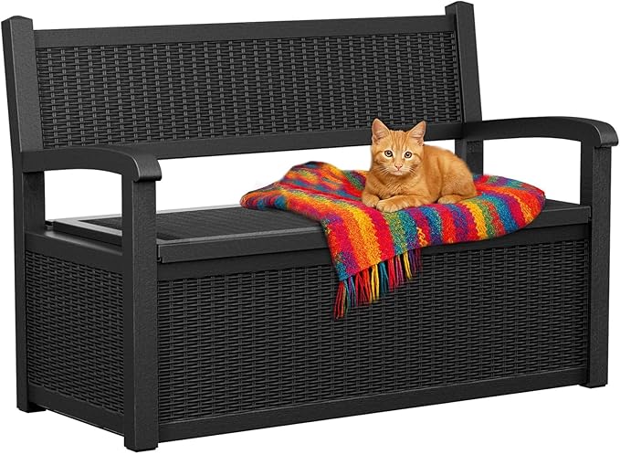 80 Gallon Storage Bench Waterproof and Lockable,Deck Box Outdoor Storage Furniture for Patio,Garden,and Porch – Perfect for Storing Garden Tools and Cushions(Black)-PawvioPets