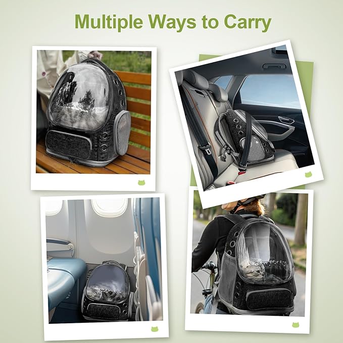 Expandable Cat Backpack,Cat Bubble Backpack Carrier for Carrying Cats, Pets and Small Dogs,Airline-Approved,Designed for Travel, Hiking, Walking,Car (Black-PawvioPets