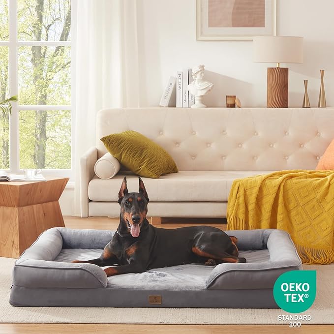 Bedfolks Orthopedic Dog Bed XXL, Waterproof Dog Sofa Bed for Giant Dogs, Egg Foam Pet Couch Bed with Removable Washable Cover and Nonslip Bottom, Dark Grey-PawvioPets