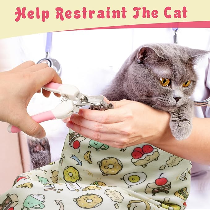 4p Cat Wrap for Cutting Nails Set, Self-Adhesive Cat Wrap Comfortable & Soft Cat Grooming Wrap Suitable for Many Cat Sizes Cat Burrito Wrap for Trimming Nails-PawvioPets