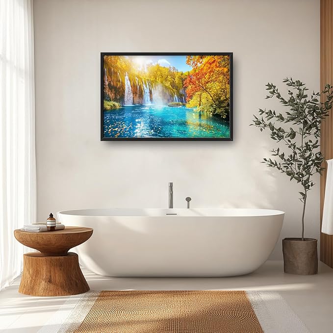 Extra Large Waterfall Lake Framed Wall Art for Living Room,Oversized Fall Autumn Tree Landscape Pictures Wall Decor,Nature Canvas Print Painting Modern Artwork Bedroom Office Bathroom 36L" x 24W"-PawvioPets