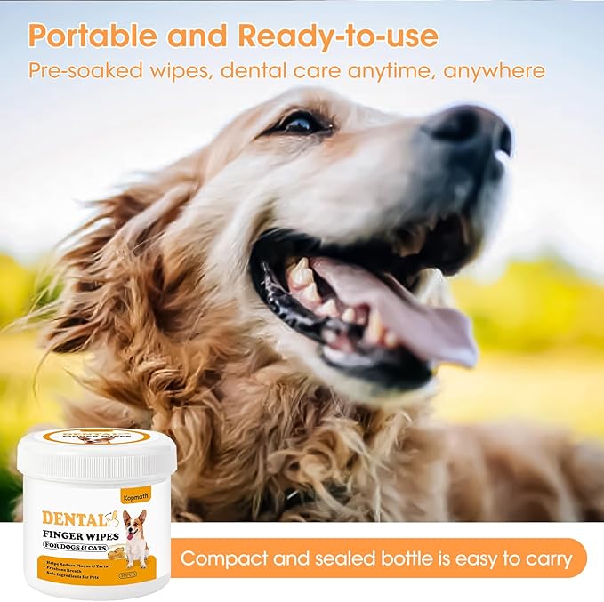 Dental Care Finger Wipes for Dogs & Cats, Reduces Plaque & Tartar Freshens Breath, Pre-Soaked Pet Teeth Wipes, Easy to Use Disposable Oral Cleaning Pads, Peanut Flavor-PawvioPets