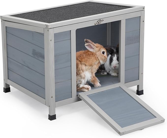 COZIWOW 24inches Wooden Catio Outdoor Cat House Small Animal House,Rabbit Hutch Indoor,Stable Weatherproof Bunny Cage Pet Shelter for Small Cat Dog Rabbit Guinea Pig (Grey)-PawvioPets
