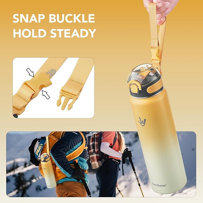 Enerbone 32 oz Insulated Water Bottle, Stainless Steel Bottle with Carrying Strap, Double-Wall Vacuum Insulation Design, Leakproof Sports Bottle with Straw, Keep Drinks Cold or Hot for Hours-PawvioPets