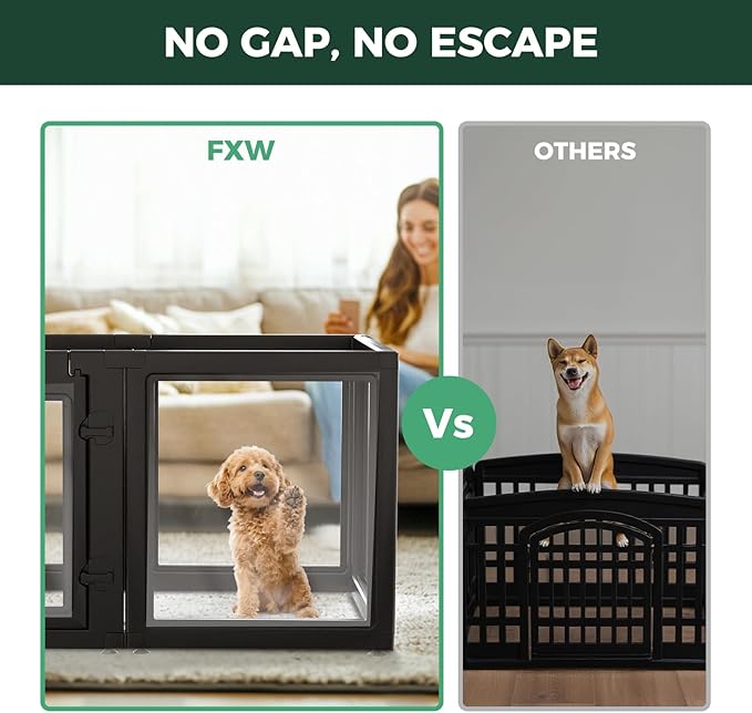 FXW AuraSpace Acrylic Indoor Unleashed Dog Playpen for Puppies and Small Dogs, 24 Inch, 10 Panels, Black-PawvioPets