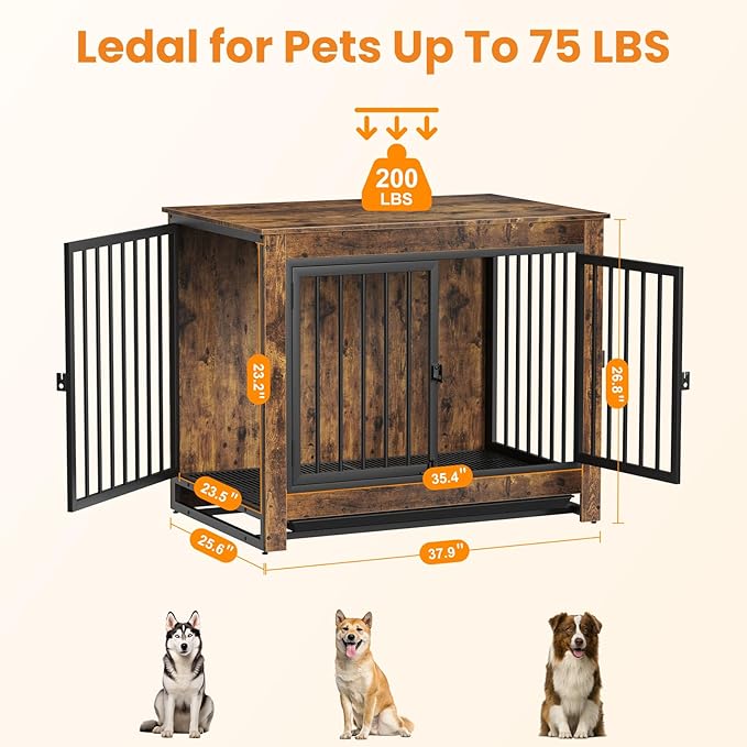 Dog Crate Furniture, Dog Crate End Table for Medium and Large Dogs,Wooden Cage Kennel Furniture Indoor, Modern Dog Crate with Multi-Purpose Removable Tray, Double-Doors Dog Furniture-PawvioPets