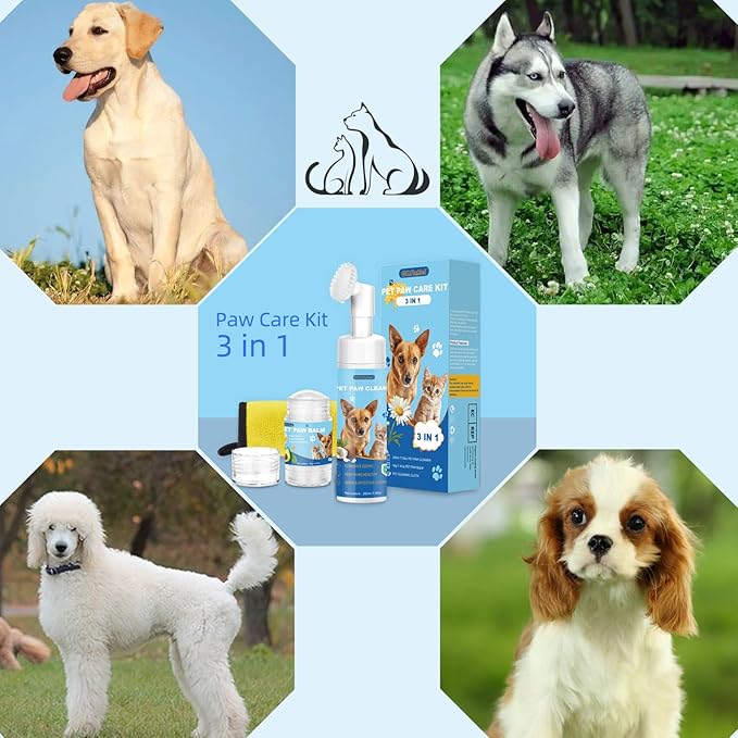 Dog Paw Care Kit,No-Rinse Paw Cleaner for Dogs & Cats,Dog Paw Balm for Heals -Repairs Dry Cracked Paws & Nose with 1 Pet Cleaning Towels,Natural Dog Paw Protector for Pet Foot Washer Care-PawvioPets