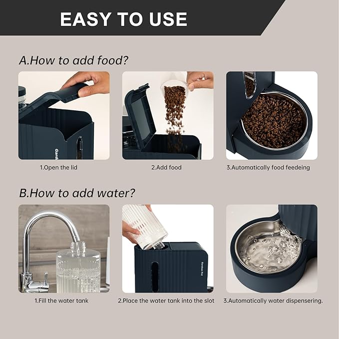 Gardner Pet Automatic Gravity Food Feeder and Water Dispenser, 1.8 Gallons*2 Stainless Steel Two-in-One Set Large Capacity Dispenser for Pets Dogs, Puppies, Kittens (Dark Blue)-PawvioPets