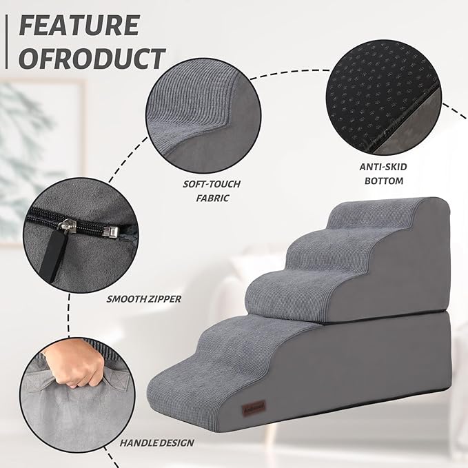 Dog Stairs and Ramp for High Bed, 5-Step Dog Steps for Small Dogs and Cats,Non-Slip Pet Stairs Suitable High Bed Climbing-PawvioPets