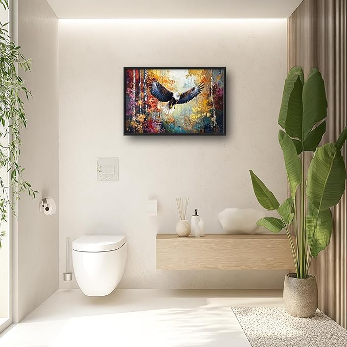 Extra Large Framed Bald Eagle Wall Art,Abstract Colorful Forest Wall Decor,Autumn Fall Forest Pictures for Living Room,Canvas Print Painting Modern Artwork Bedroom Office Home Decor 36L x 24W-PawvioPets