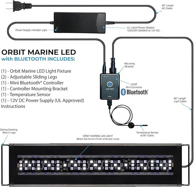 Current USA 24"-36" Inch Orbit Marine LED Saltwater Reef Marine Aquarium Light with Bluetooth App Control | Wireless Lighting & eFlux Wave Pump Control for Fish Tank (4201)-PawvioPets