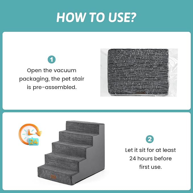 Dog Stairs for Small Dogs, 5 Tier Wider Pet Stairs for High Beds, 23.6" H Non-Slip Dog Steps for Old Cats, Puppies, Small Medium Dogs, 29.5x19.7x23.6 inch, Dark Grey-PawvioPets