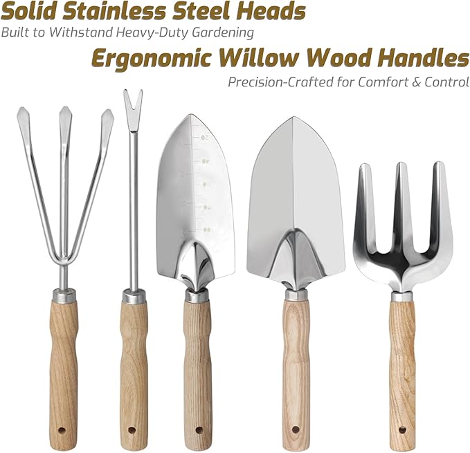 13-Piece Garden Tools Set with Tote Bag & Apron, Repotting Mat - Stainless Steel Heavy Duty Planting Kit, Ergonomic Non-Slip Handles - Gardening Gift for Women, Mom, Home Gardeners-PawvioPets