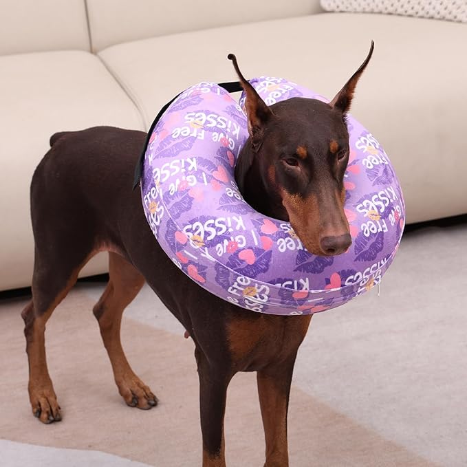 CuteBone Inflatable Dog Cone with Removable Soft Fleece Covers for Small/Medium/Large Dogs and Cats Neck Donut Collar After Surgery GWB06L-PawvioPets