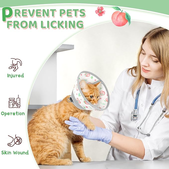 Cat Cone Collar Soft to Stop Licking, Adjustable, Foldable Lightweight Kitten Cones After Surgery Recovery for Cats & Kittens, Cat Cone Alternative (PinkWhite, L)-PawvioPets