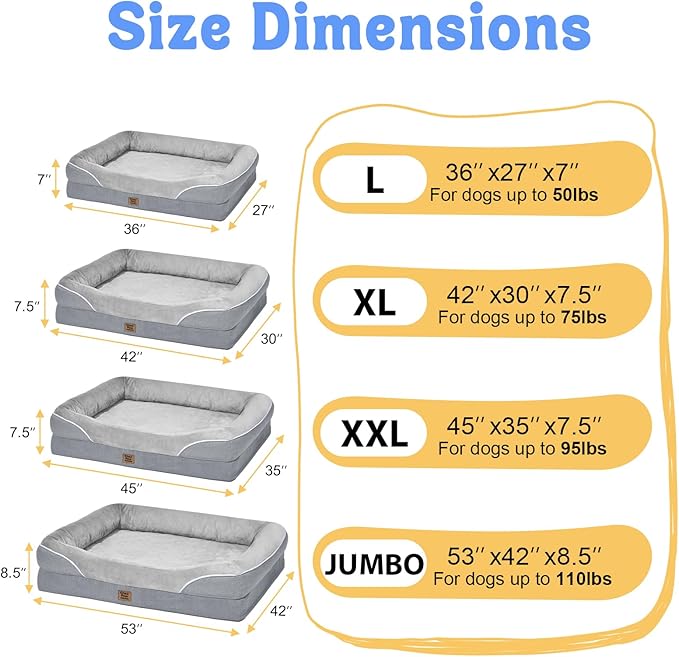 Washable Orthopedic Large Dog Bed - Extra Large Dog Beds with Bolsters Removable Orthopedic Foam Support Dogs Bed Waterproof Cover Non-Slip Bottom Pet Beds-PawvioPets